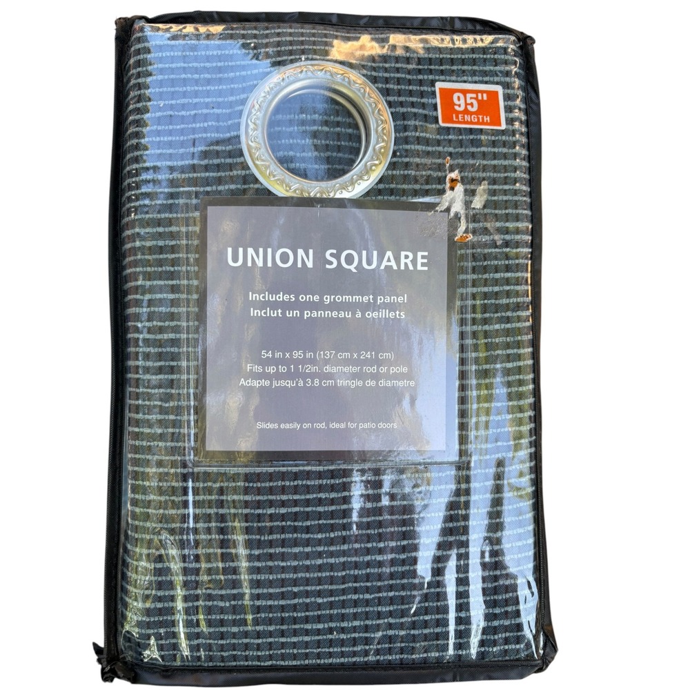 Union Square Grommet Curtain Panel 54x95 Charcoal Grey Blue‎ Textured Stripe